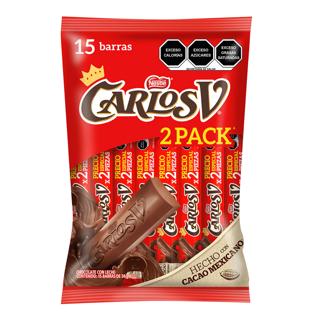 Carlos V Dos Pack Chocolate Nestlé 15 Piezas